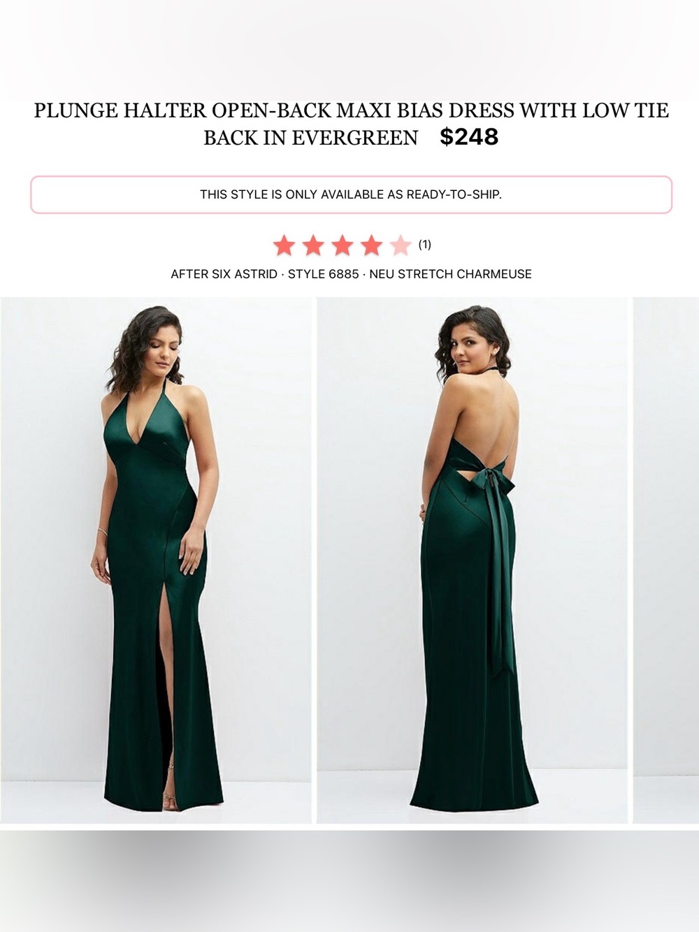 After Six Evergreen Plunge Halter Open-Back Maxi Dress